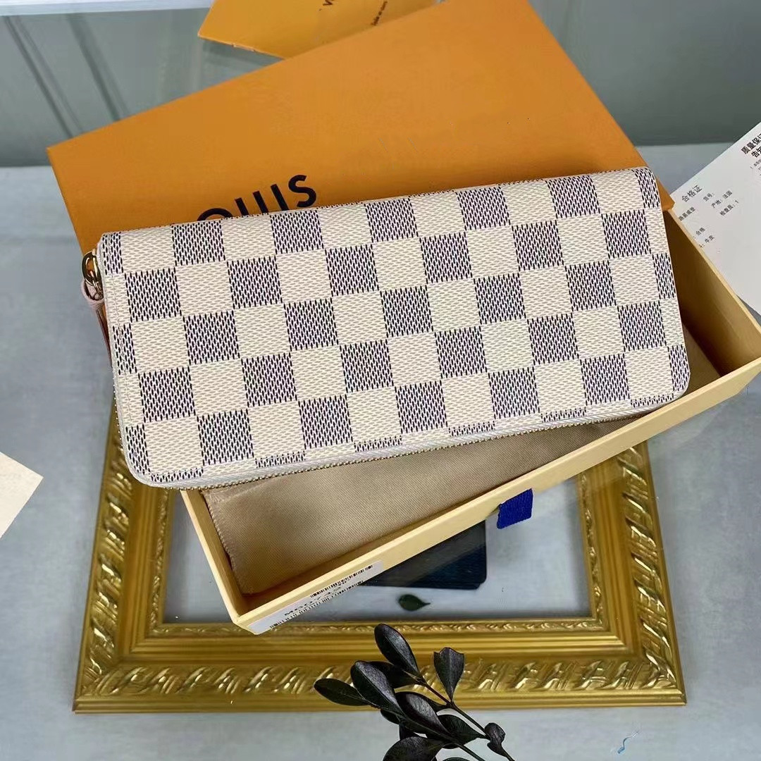 

Classic Women's Chessboard White Zipper Long N61264 clemence Wallet