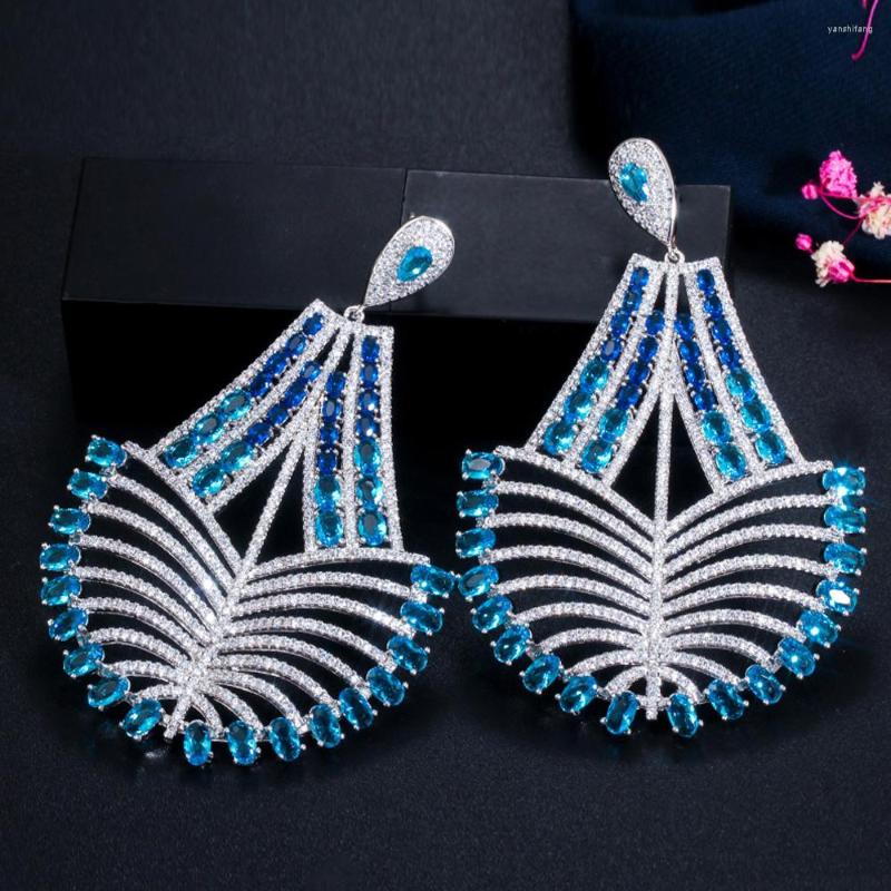 

Dangle Earrings ThreeGraces Shiny Bohemia Hollow Out Blue Cubic Zirconia Big Long Dangling Drop Statement For Women Party Gift ER366