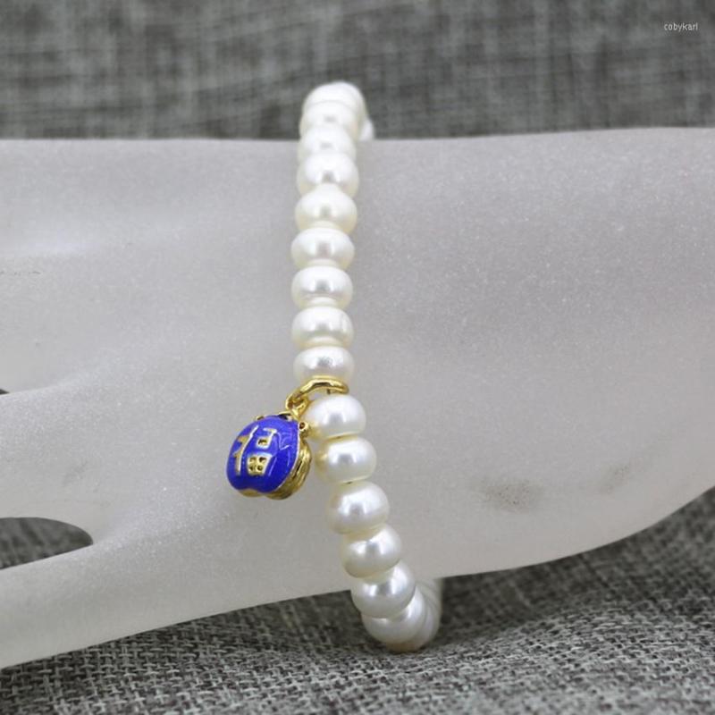 

Strand Ethnic Style Natural 7-8mm White Pearl Abacus Beads Bracelets For Women Cloisonne Spacers Elegant Jewelry 7.5inch B3085