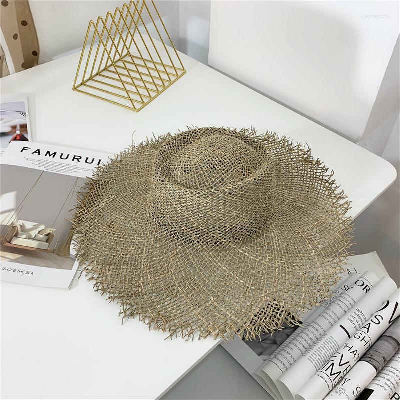 

Wide Brim Hats Fashion Hollow Straw Hat For Women Elegant Summer Sunshade Beach Jazz Sunscreen Flat Eaves Sun