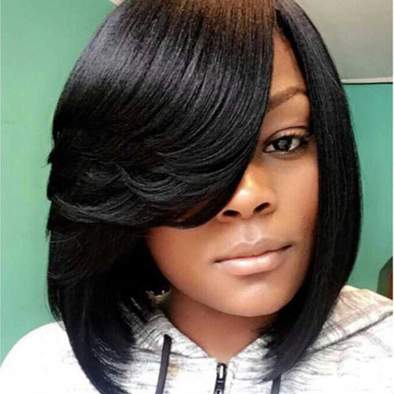 

Hair Lace Wigs Wig Women's Fashion Short Hair Bobo Oblique Bangs High Temperature Silk Head Cover, Black