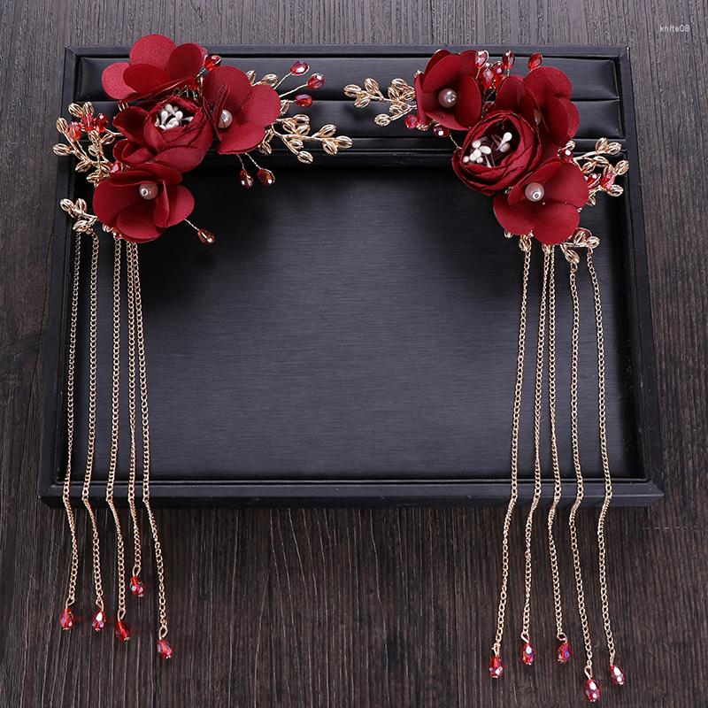 

Hair Clips Vintage Gold Red Hairpins And Barrettes Flower Ribbon Pearl Crystal Women Jewelry Tassel Headbands Wedding Accessorie