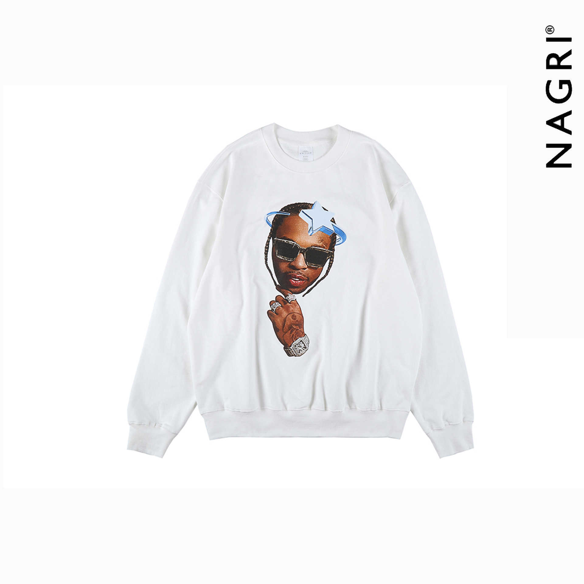 

Men' Hoody Fashion Designer Nagri Pure White Hip Hop Long Sleeve Bottomed Shirt Halo Pentagonal Print Loose Sweater Men Women Hoodies