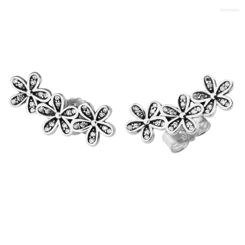 

Dangle Earrings Dazzling Daisies Clear CZ 925 Sterling Silver Jewelry For Woman Make Up Fashion Female Party Wholesale