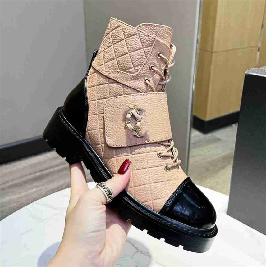 2022 Designer Channel Bottes Chaussures Nude Noir Bout Pointu Mi Talon Long Bottes Courtes Chaussures Fmn