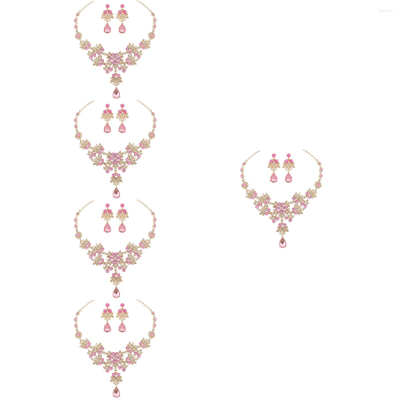 

Necklace Earrings Set 5 Sets Wedding Bridal Teardrop Dangle Dress Accessories, Picture shown