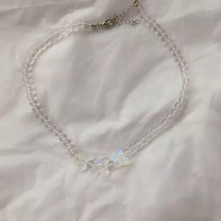 

Choker Punk Transparent Butterfly Bead Chain Necklace Jewelry On The Neck Gothic Accessories Gift Pendant Friends Woman