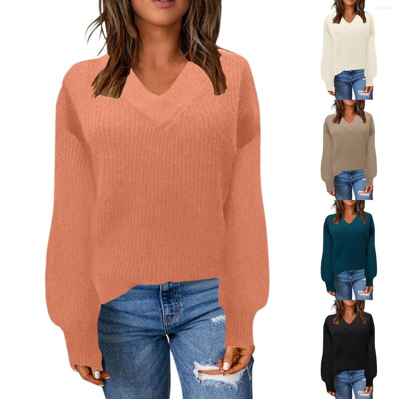 

Women' Sweaters Women Fashion V Neck Long Sleeve Solid Pullover Sweater Knitting Top Coat, Green