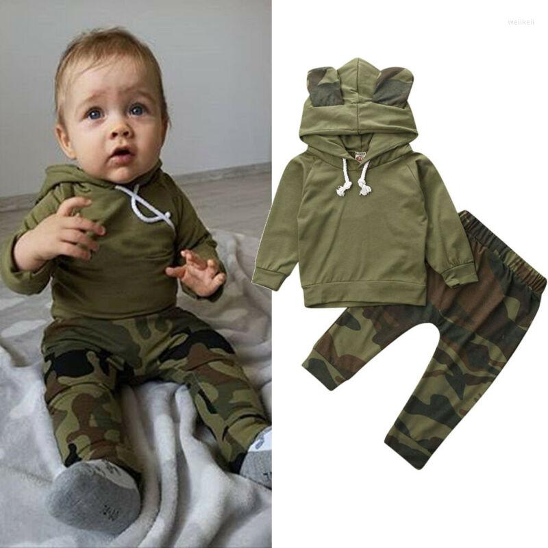 

Clothing Sets Cotton Infant Baby Boy Girls Clothes Long Sleeve Camo Hooded Sweatshirt Pants Born Outfit, Army green
