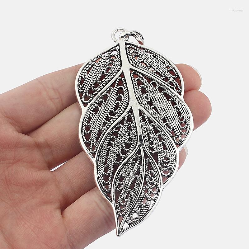 

Pendant Necklaces 2pcs Fashion Silver Color Alloy Large Hollow Carved Leaf Plants Filigree For Necklace Jewelry Marking DIY