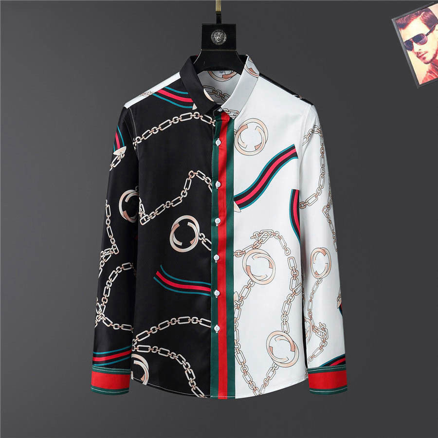 

2023 Fashion designer slim shirt for men 3D MedusaS black gold floral print men's dress long sleeve business casual