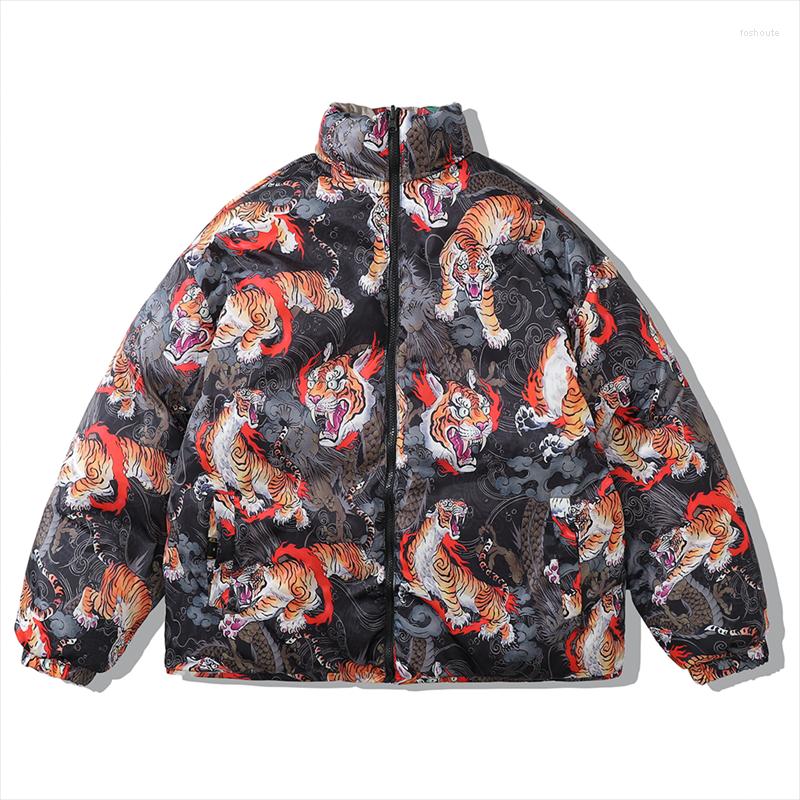 

Men's Jackets Winter Jacket Men Parka Tiger Full Printed Vintage Reversible Padded Hip Hop Oversized Warm Thicken Coats Streetwear, Black