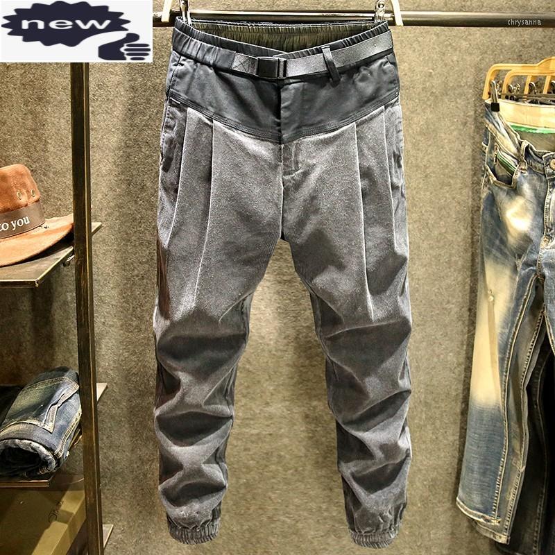 

Men's Pants Men Grey Casual Harem Korean Style Fashion Patchwork Multi-Pockets All-Match Corduroy Thickening Cargo Trousers Winter