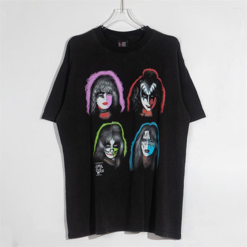 

Men' T Shirts KISS T-shirt Retro European And American High Street Rock Washed Casual Loose Hip-hop Print Vintage Short-sleeved VTG, Black