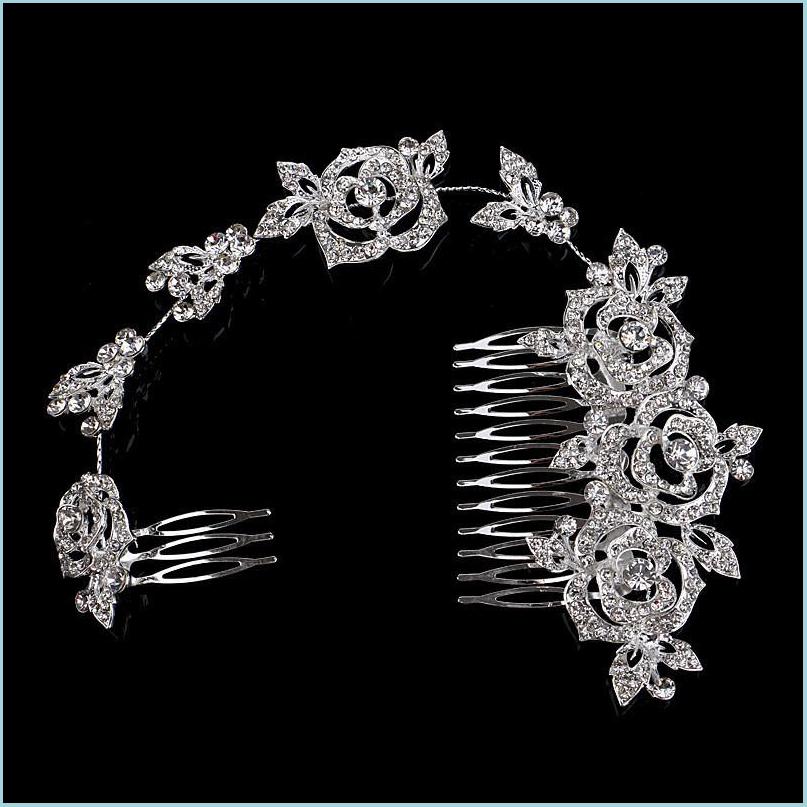 

Headpieces New Arrival Fairy Floral Bridal Hair Comb Crsytal Rhinestone Wedding Party Accessories Formal Alloy Event Headpiece Drop Dhggn