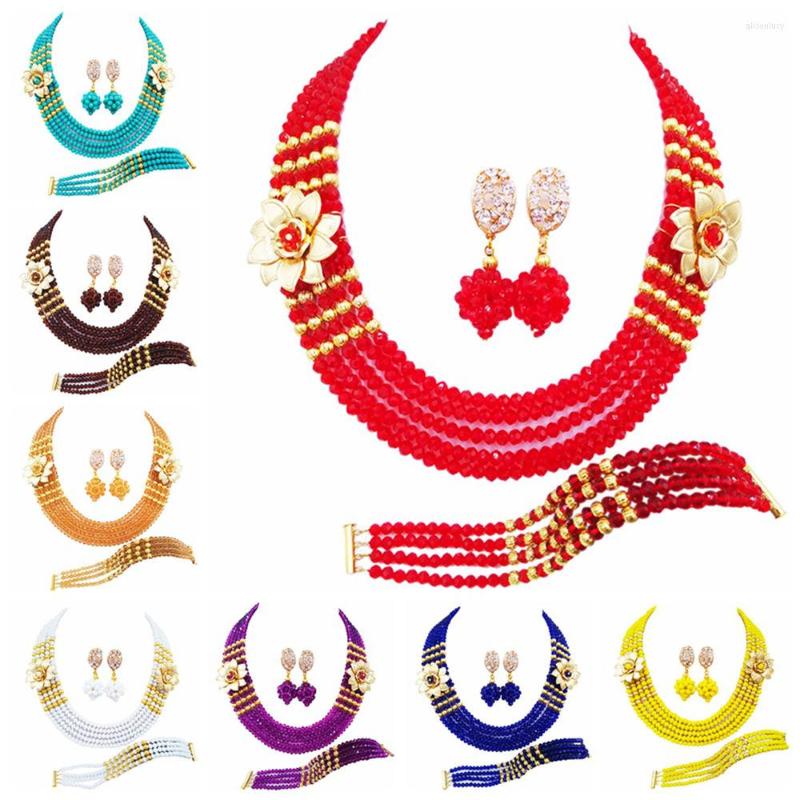 

Necklace Earrings Set Fashion Crystal Beaded Multi Strands Necklaces Sets Nigerian Wedding African Beads Jewelry 5-XSH01, Picture shown