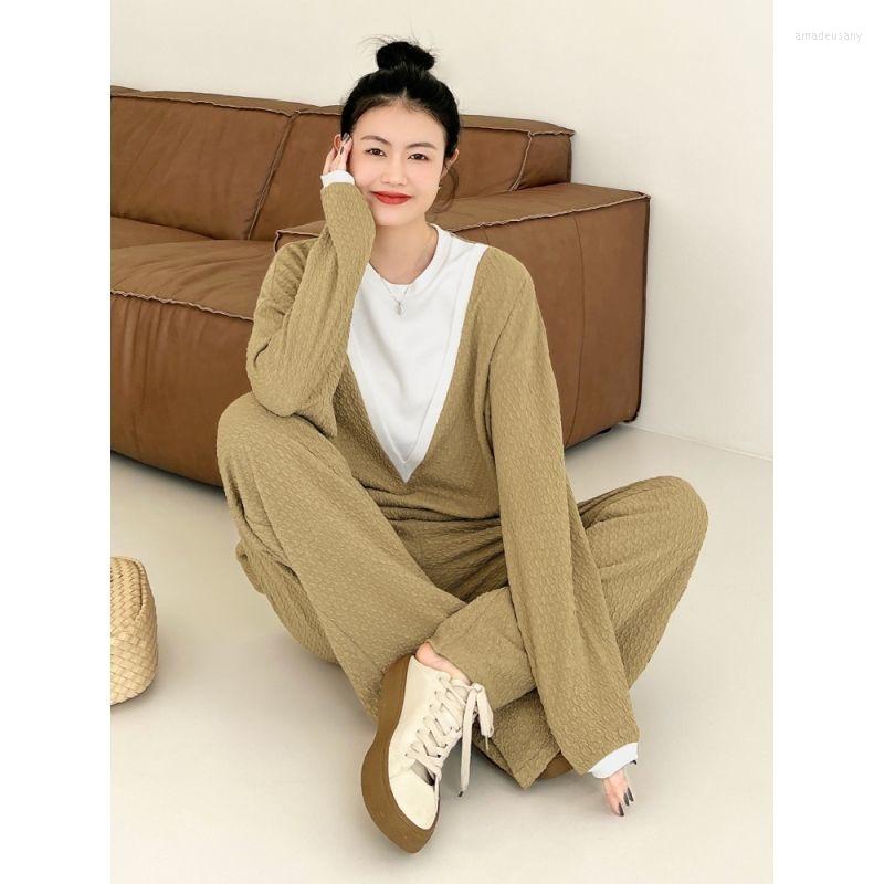 

Women's Tracksuits Flow Heart Puff Casual Suit Three Dimensional Color Contrast Fake Two-piece Sweater Wide Leg Pants Set, - new material suit