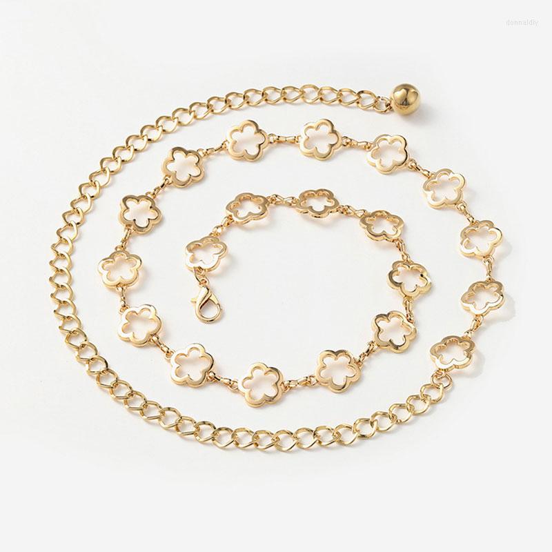 

Belts Women Heart Chain Belt Small Flower Pendant Metal Waist Shaped Gold Silver Dress Decor Thin Long Tassel, Black