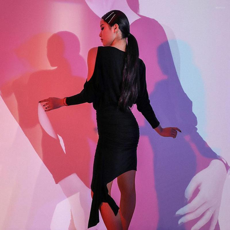 

Stage Wear 2022 L9689 One Side Bare Shoulder Wrinkle Latin Dance Dress Women Performance Costume Ballroom Dresses Dancewear, Black