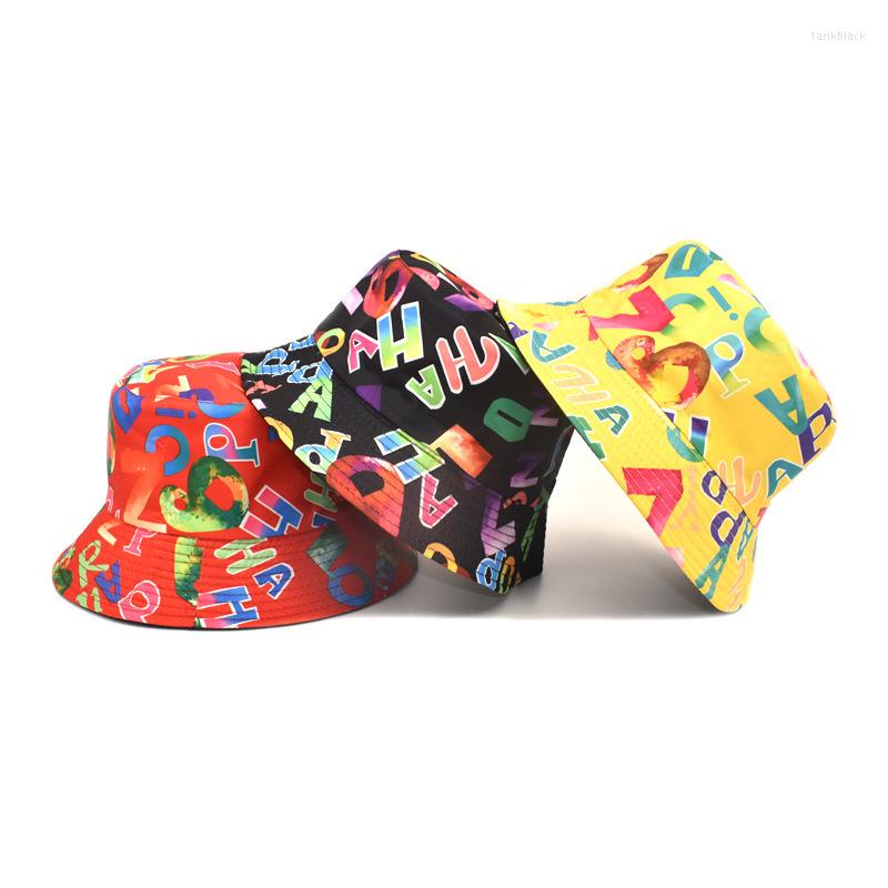 

Berets 2022 Outdoor Sunscreen Bucket Hat Hip Hop Cap Men Summer Fishing Fisherman Hats Graffiti For Women Panama, White