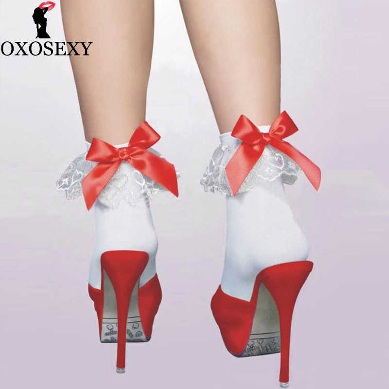 

Socks Hosiery New Black Red Bow Women Socks Summer Autumn Ankle Sock Women Short Socks Sweet Vintage Lace Ruffle Frilly Lady Princess Girl 476 T221102, Black bow