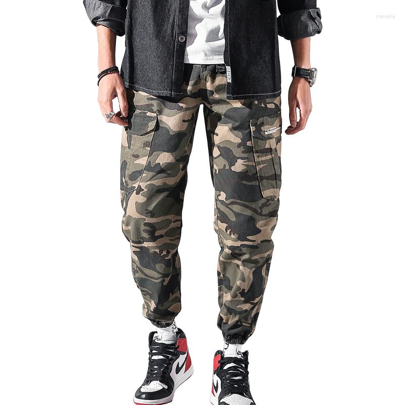 

Men's Pants ZhuZunZhe 2022 Spring Hong Kong-Style Casual Loose Nine-Point Multi-Pocket Beam Feet Camouflage Overalls, Black