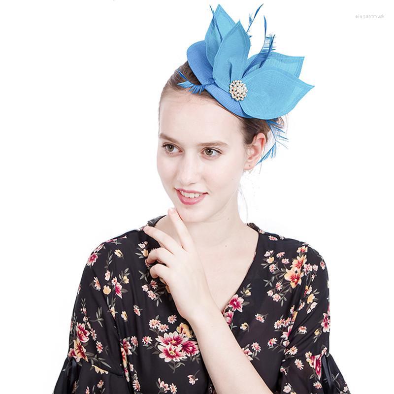 

Headpieces 2022 Sky Blue European American Style Fashion Simulation Leaf Headwear Bride Wedding Banquet Elegent Handmade Feather Hats