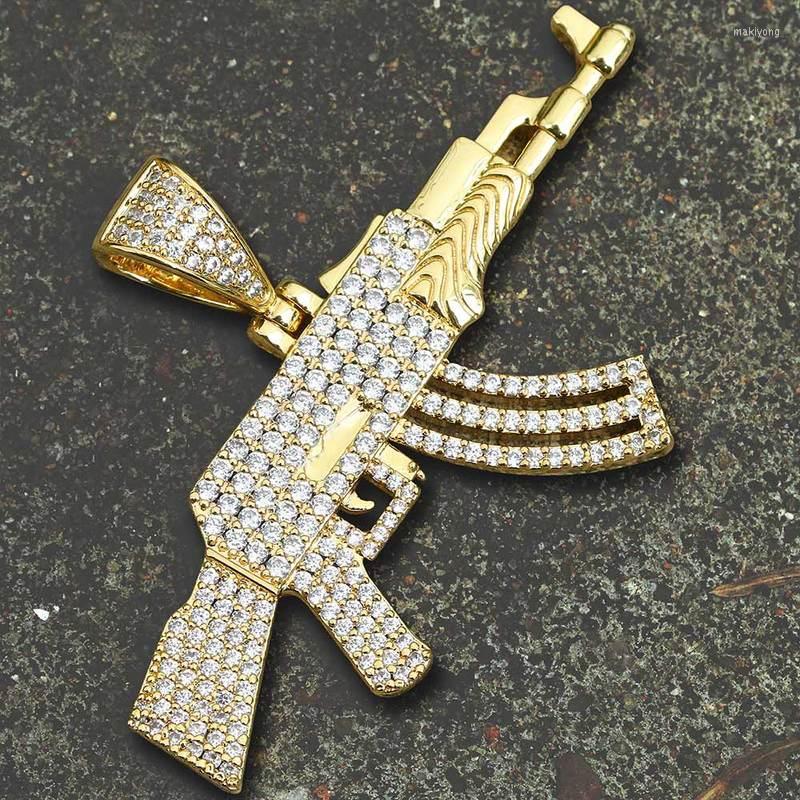 

Pendant Necklaces JEWE Rifle Gun White/14K Gold Iced Out CZ Jewelry Necklace