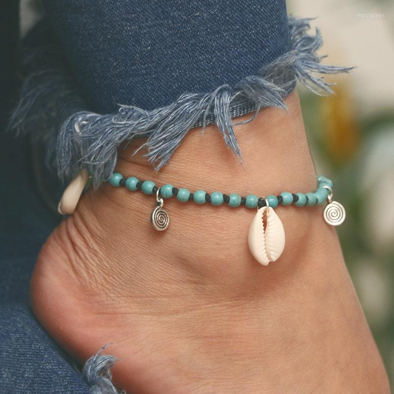 

Anklets HI MAN Bohemian Handmade Cotton Rope Woven Acrylic Beaded Shell Anklet Women Personality Charm Banquet Jewelry