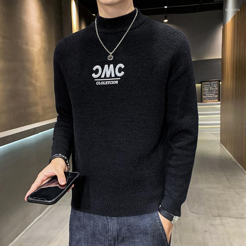 

Men's Sweaters Autumn Winter Men's Letter Jacquard Sweater 2022 Long Sleeve Knitted Pullovers Casual Business Street Knitwear Tops Men, Black