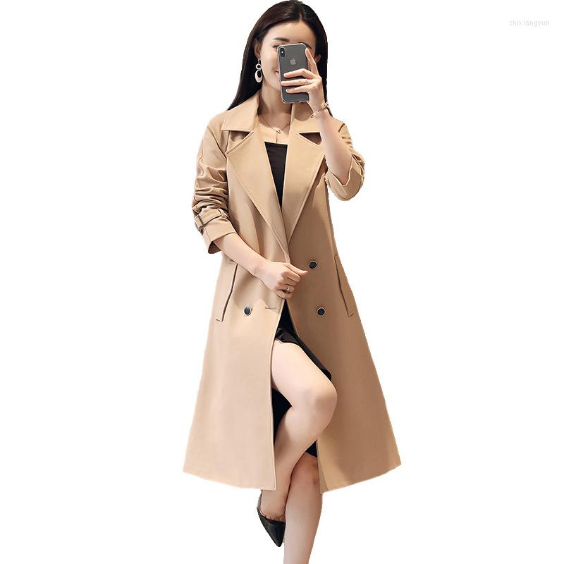 

Women's Trench Coats 2022 Women's Spring Autumn Windbreaker Coat Ladies Double-Breasted Long Outwear Office Clothing Matching Belt A206, Light brown