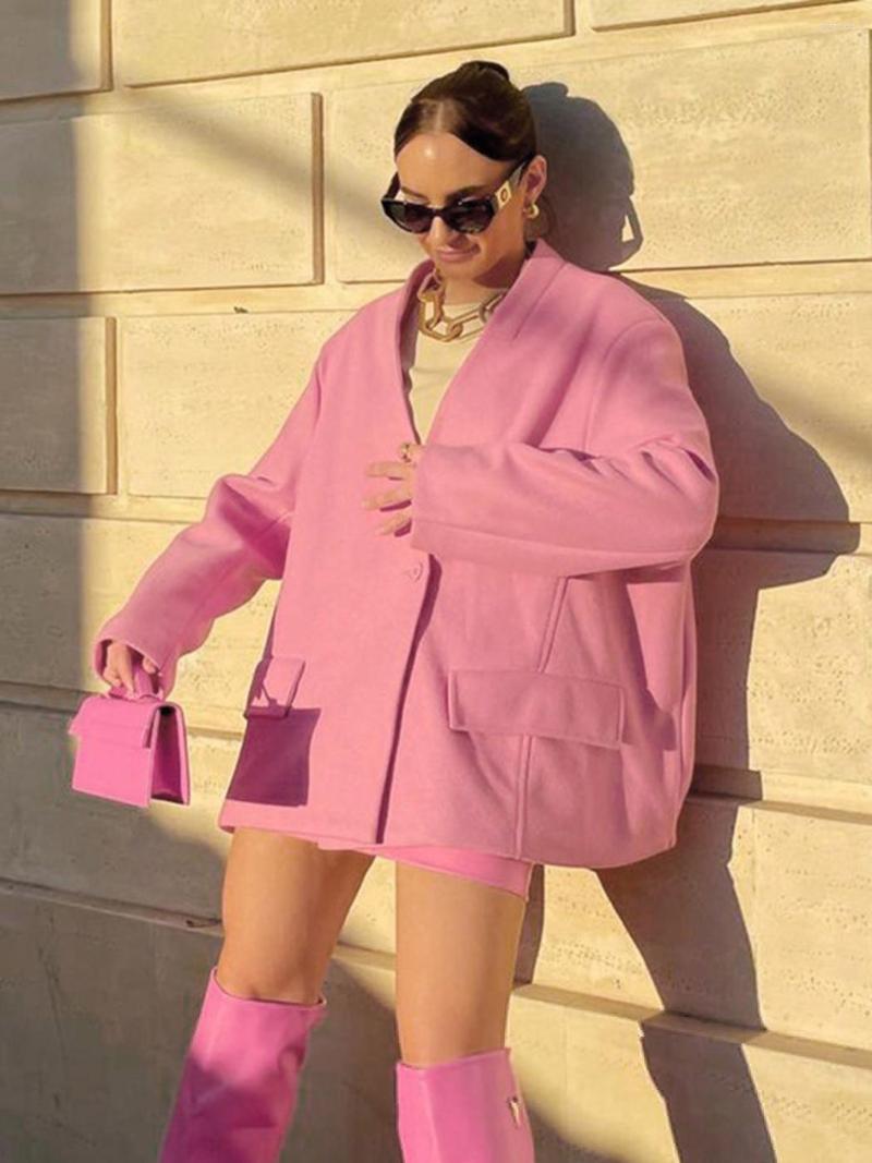 

Women' Down Daily Casual Loose Blazer Autumn Winter Hipster Solid Single Button Pocket Color Suit Jacket Women 2022 Trendy Matching, Pink