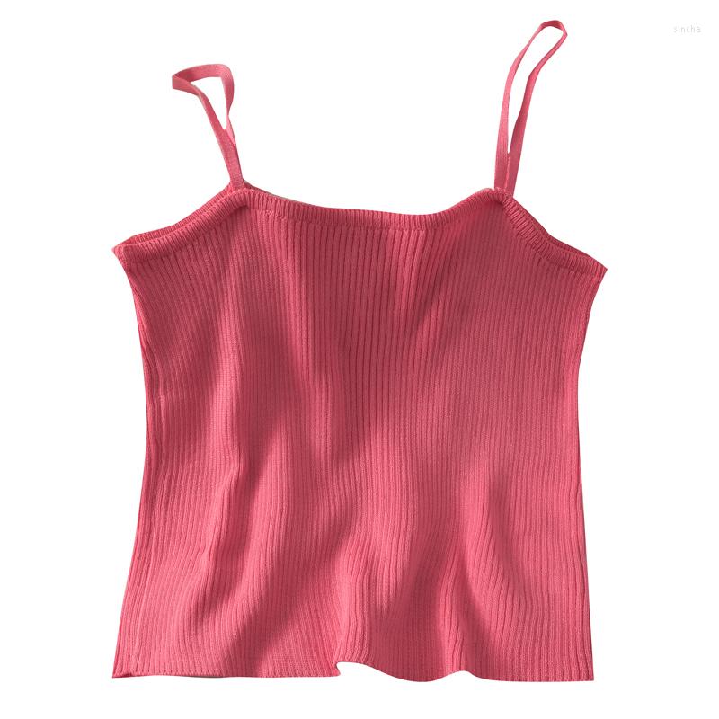 

Women's Tanks ITOOLIN 2022 Summer Women Crop Tops Solid Button Spaghetti Candy Knitted Camis Ruffled Sexy, White