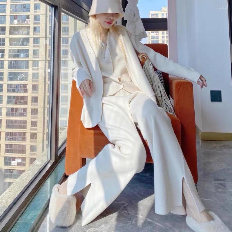 

Women's Tracksuits Retro Hong Kong Style 2022 Top Wide Leg Pants Vest Casual Knitted Three Piece Set For Lazy People