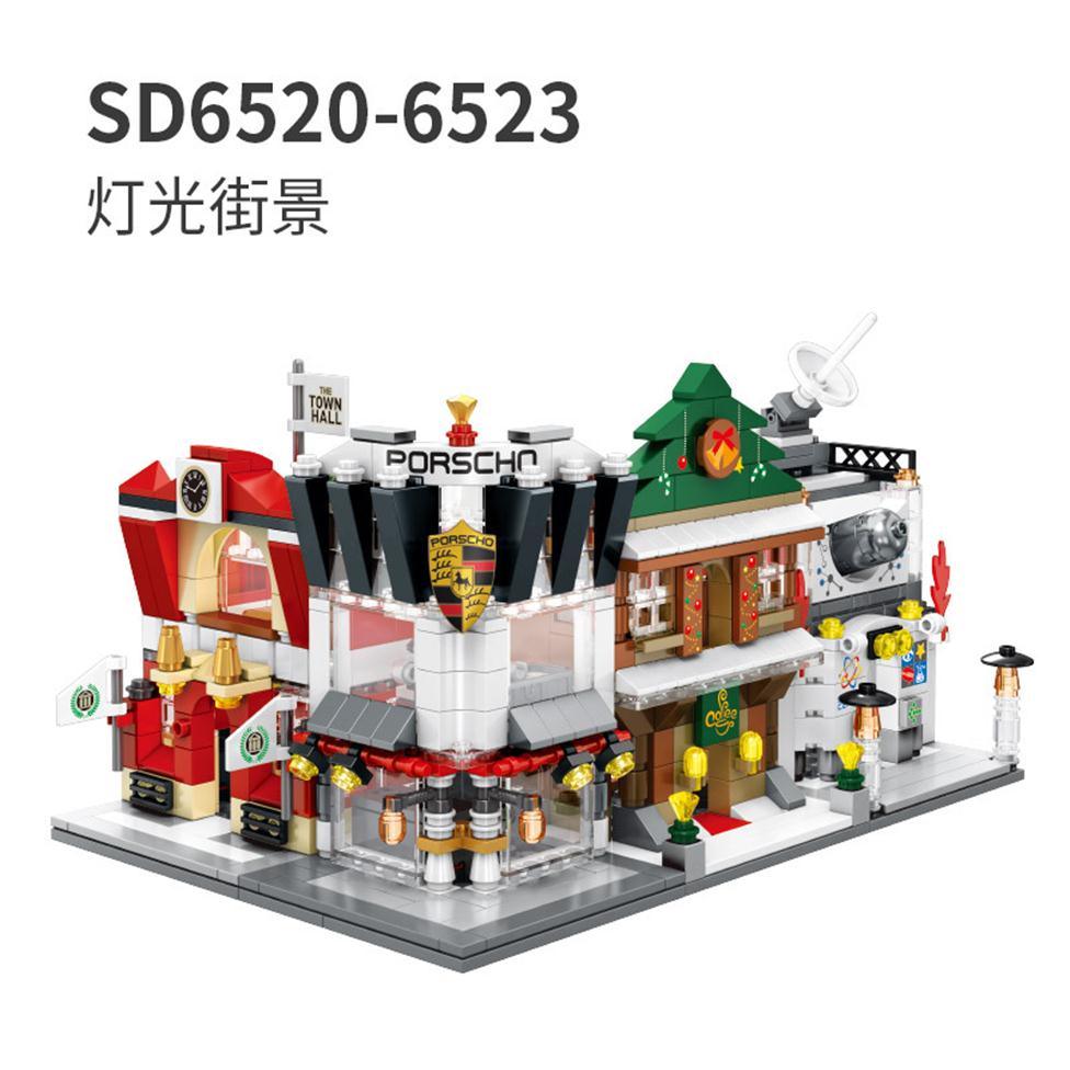 

SEMBO Micro Street DIY Building Blocks SD6516-SD6523 Mini Store Shop 3D Streetview With Lighting Auction Model Kids Toys Bricks Gift241x