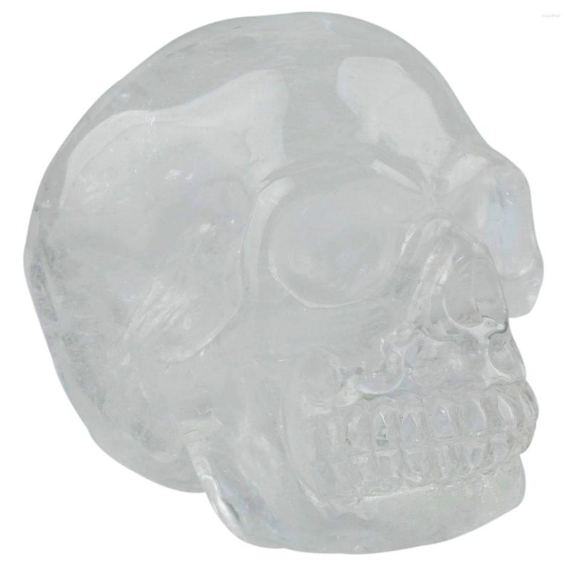

Jewelry Pouches 3" Natural Rock Quartz Skull Statue Minerals Gemstone Craft Carved Skeleton Figurine Gothic Home Decoration Ornaments