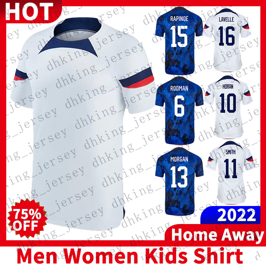 

2022 Rose Lavelle USWNT Soccer jerseys USWNT Megan Rapinoe Trinity Rodman Alex Morgan Team UsAs Alex Morgan Lindsey Horan Sophia Smith Mallory Pugh Home Away shirt, Men (mei guo dui)