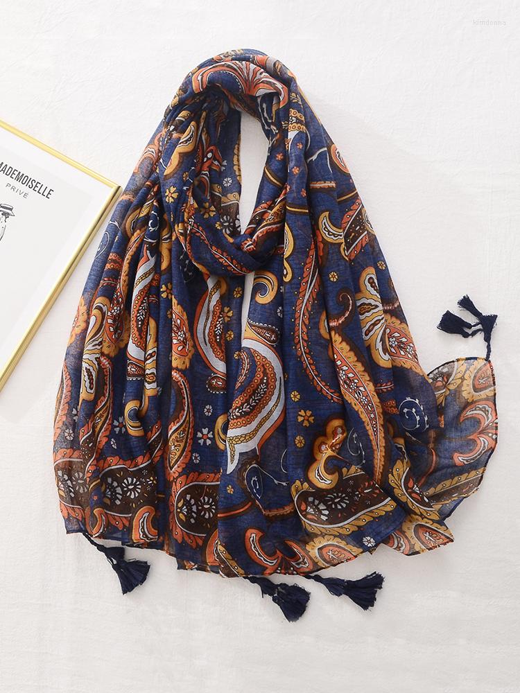 

Scarves Elegant Women Silk Scarf Beach Wrap Shawl Vintage Tassel Floral Print Mujer Lady Sunscreen Bandana Hijab Boho Scarve Pareo