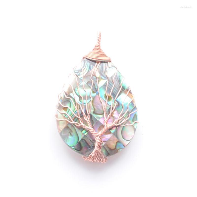 

Pendant Necklaces YOWOST Tree Of Life Rose Gold Wire Wrap Water Drop Bead Necklace & Natural Abalone Shell Jewelry QN3870