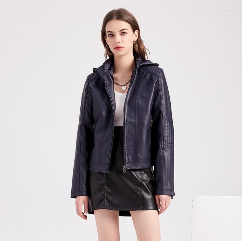 

Women' Leather Women' Faux Jacket Autumn And Winter Hooded Plus Size Ladies Solid Color Zipper Motorcycle Women Casual, Black