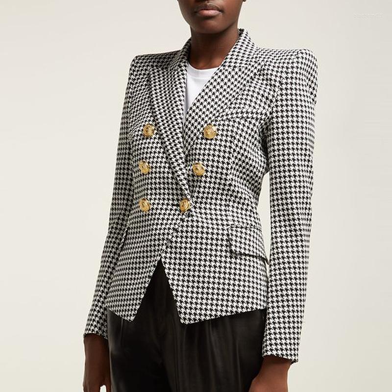 

Women' Suits HIGH STREET Stylish 2022 Runway Blazer Women' Double Breasted Lion Buttons Houndstooth Career Jacket, Picture shown