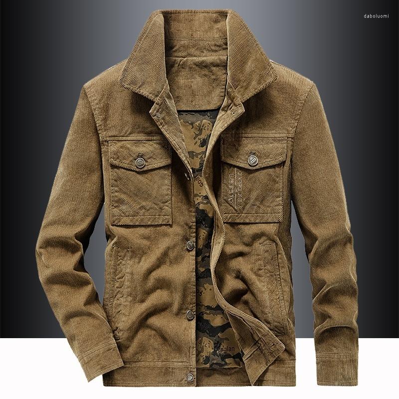 

Men's Tracksuits Pure Cotton Corduroy Jacket Men's Spring And Autumn Trend Loose Large Business Casual Lapel Work, Khaki