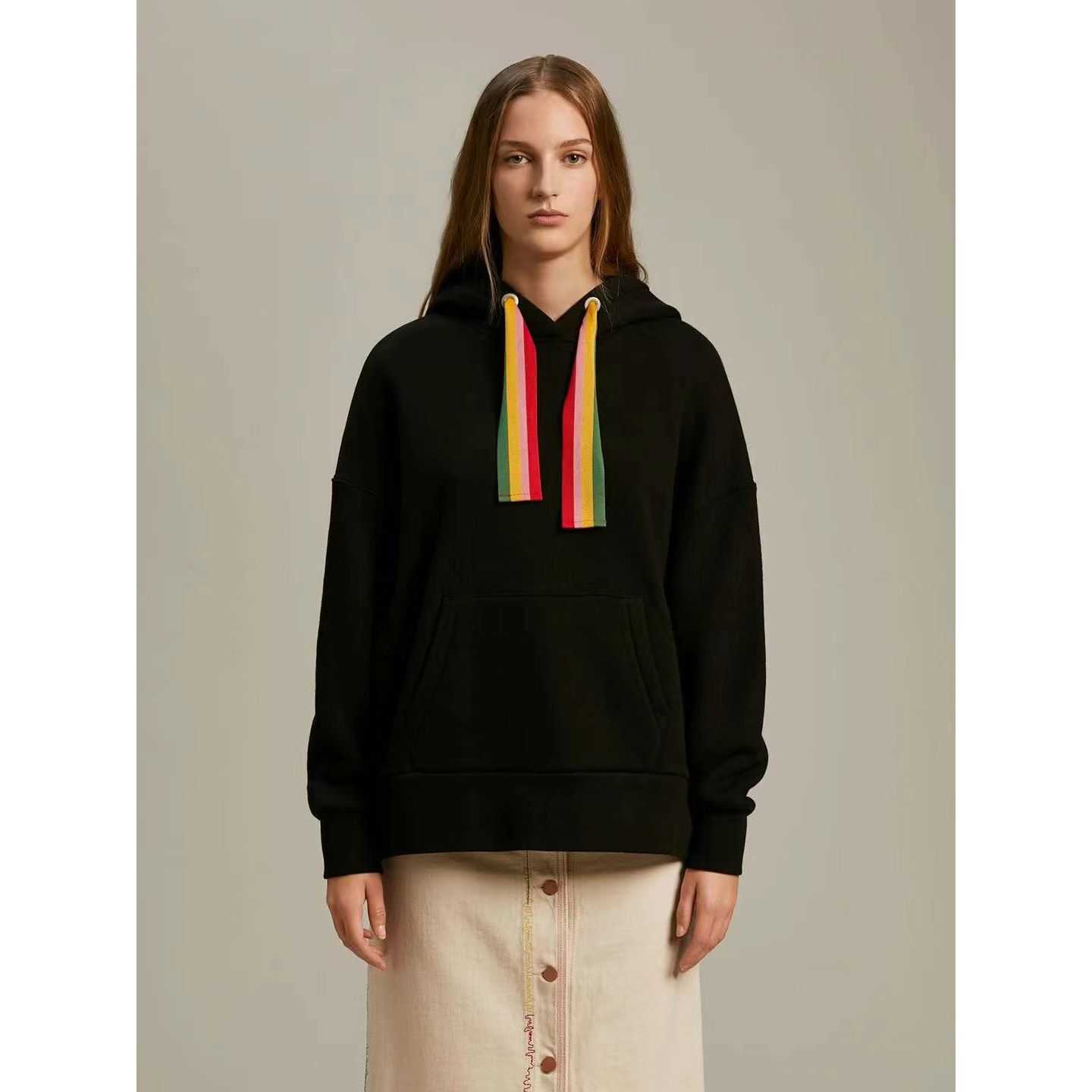 

Hoody Palms Bear Streetwear Pullover Sweatshirts Loose  Rainbow Ribbon Drawstring Painted Letter Hoodie Men' and Women, 131 black plush