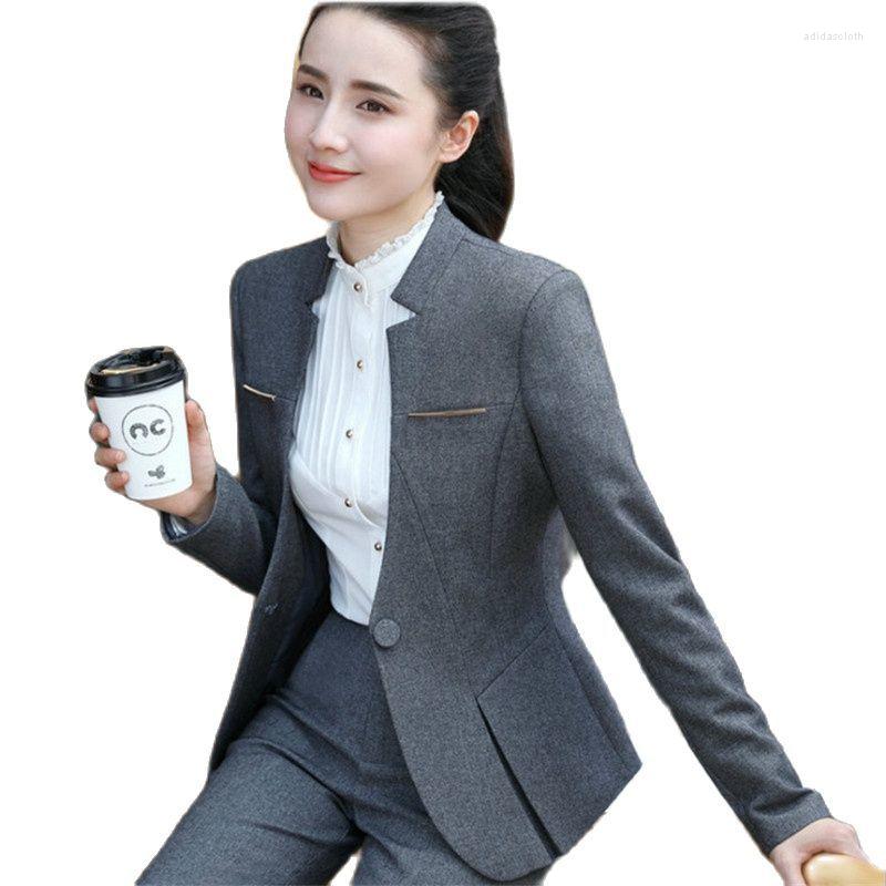 

Women' Two Piece Pants Novelty Grey Ladies Office Formal Uniform Designs Business Suits OL Work Wear Blazers Autumn Winter Professional