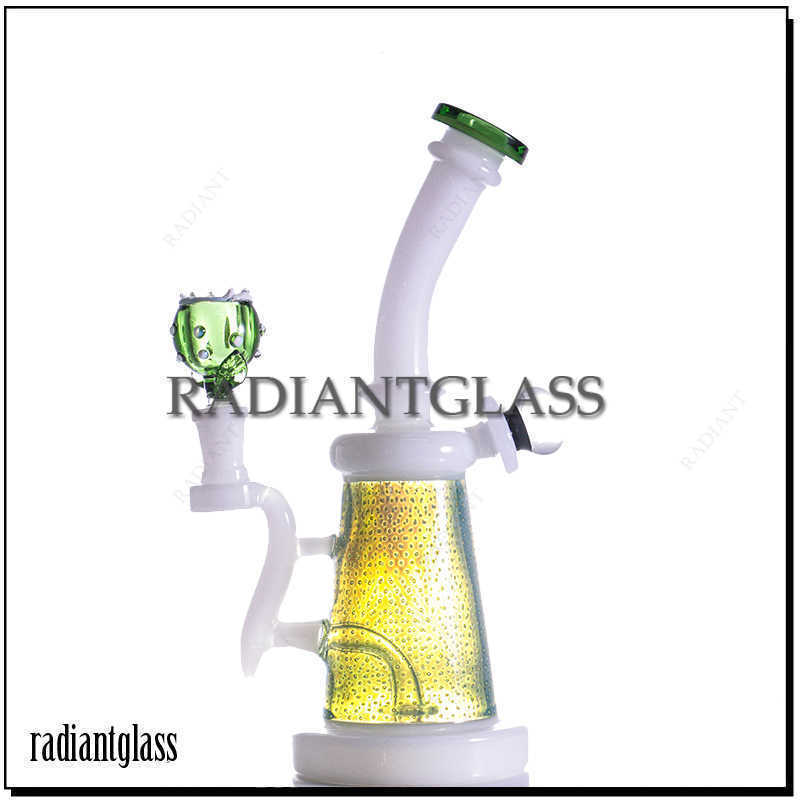 

Hookahs 10" Bent Style Glass Bong Showerhead Percolator Beautiful Heady Glass White Jade Mini Bongs Whole Smoking Water Pipes
