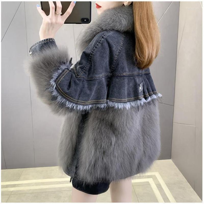 

Women' Fur Woman Warm Faux Elegant Coat Jacket Female Loose Patchwork Plush Overcoat Lady Winter Autumn Outerwear Clothing G170, Gray