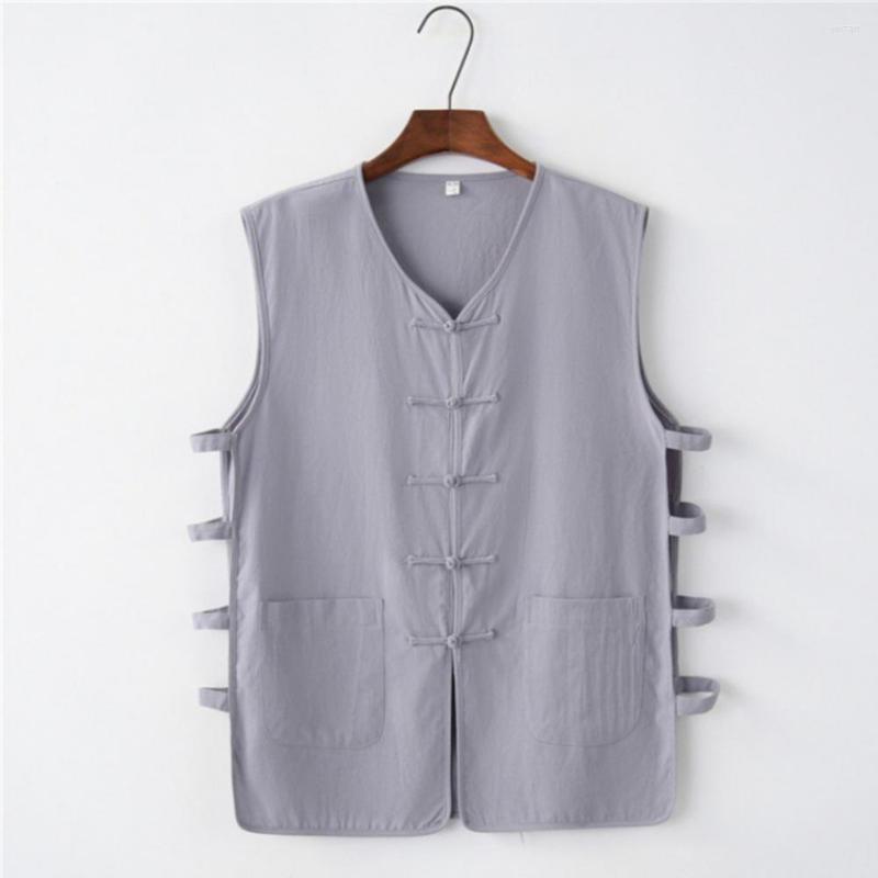 

Men's Vests Men Shirt Retro Style Sleeveless Cotton Linen Viking Pirate Blouse Tank Top Traditional Chinese Clothing, Black