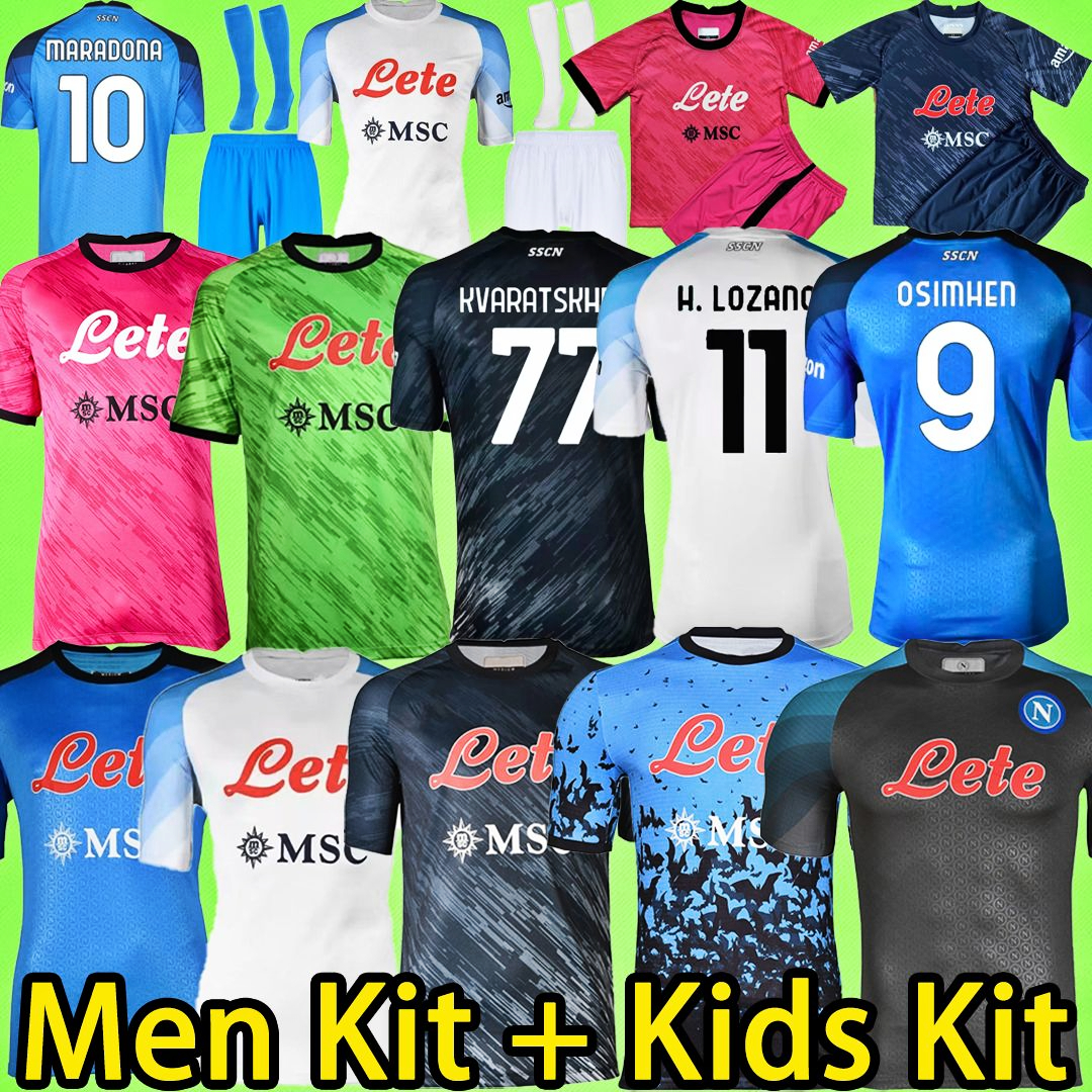 

22 23 Napoli soccer jerseys MEN KIT KIDS SETS Maglia Naples 2022 2023 ZIELINSKI ANGUISSA OLIVERA Maradona football shirts goalkeeper LOZANO SSC Maillots 1108, 22/23 away