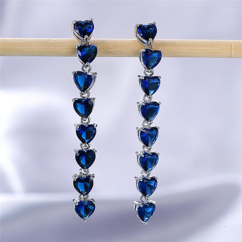 

Dangle Earrings Vintage Female Blue Crystal Drop Rose Gold Silver Color Simple Rainbow Heart Wedding For Women