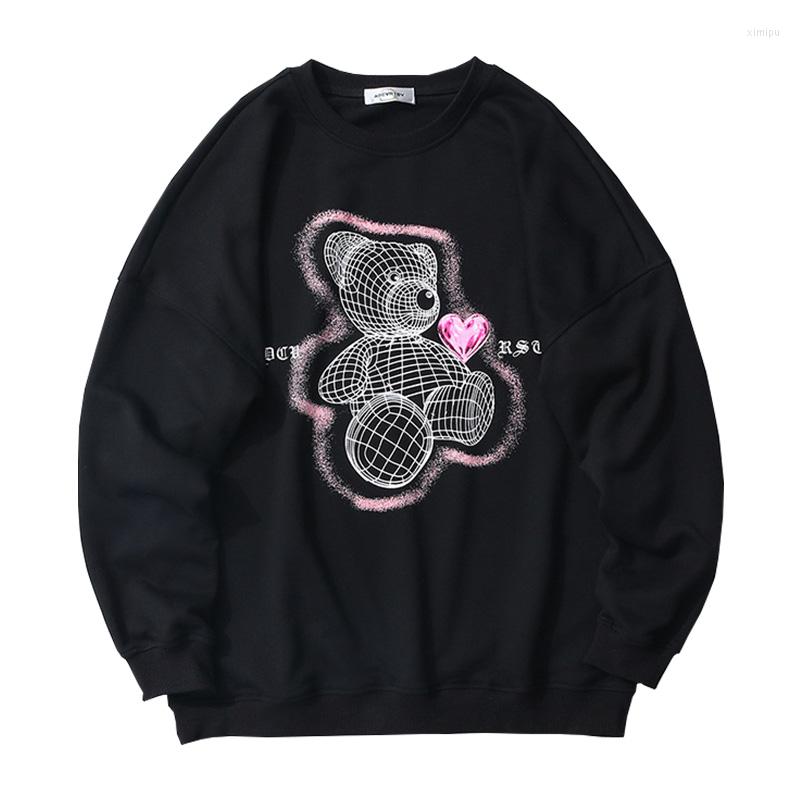

Men' Hoodies Sweatshirt 3D Bear Printed 2022 Spring Harajuku Oversized Japanese Streetwear Unisex Clothing Pullover, Black